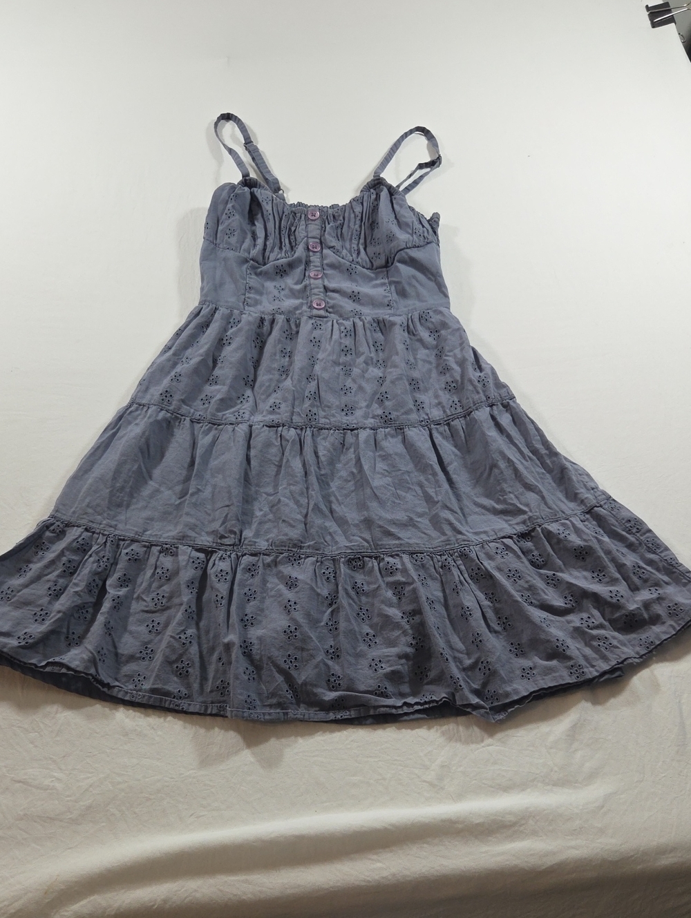 Girls' Dusty Blue Eyelet Tiered Sundress - Sleeveless Summer Xsmall Smocked